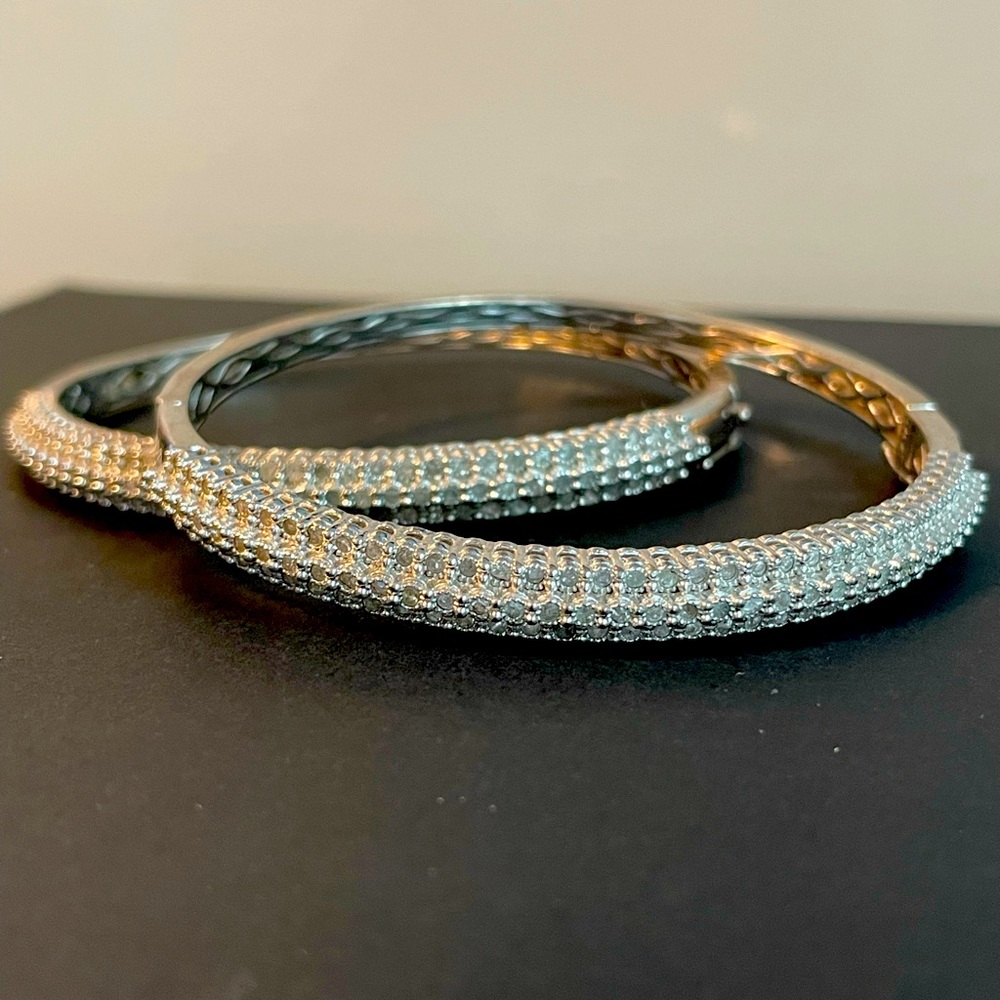 Set of 2 Diamond bangle bracelets in sterling silver
